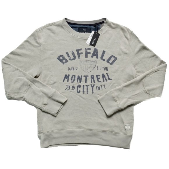 NEW Vintage Buffalo David Bitton Sweatshirt!  Big Montreal Graphic  Taupe Grey - Picture 1 of 2